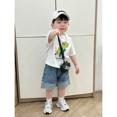 SET 3 ÁO CỘC TAY KHỦNG LONG NÂU XANH TRẮNG