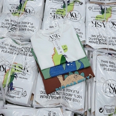 SET 3 ÁO CỘC TAY KHỦNG LONG NÂU XANH TRẮNG