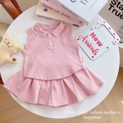 BỘ POLO TRƠN SÁT NÁCH MIX CHÂN VÁY CHO BÉ