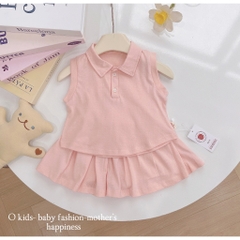 BỘ POLO TRƠN SÁT NÁCH MIX CHÂN VÁY CHO BÉ