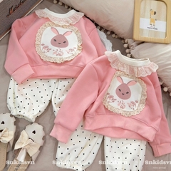 BỘ NỈ 2 DA THỎ HỒNG CHO BÉ