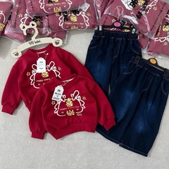 SET ÁO NỈ ĐỎ QUẦN BÒ CHO BÉ