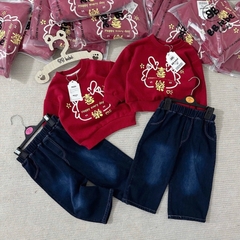 SET ÁO NỈ ĐỎ QUẦN BÒ CHO BÉ