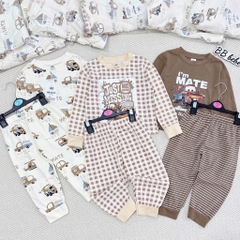 SET 3 BỘ DÀI TAY Ô TÔ NÂU CHO BÉ