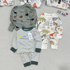 SET 3 BỘ DÀI TAY KHỦNG LONG KẺ XANH BE