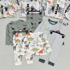 SET 3 BỘ DÀI TAY KHỦNG LONG KẺ XANH BE