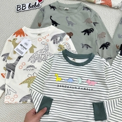 SET 3 BỘ DÀI TAY KHỦNG LONG KẺ XANH BE