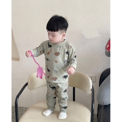 SET 3 BỘ DÀI TAY KHỦNG LONG KẺ XANH BE