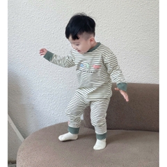 SET 3 BỘ DÀI TAY KHỦNG LONG KẺ XANH BE