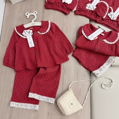 BỘ PIJAMA DÀI TAY ĐỎ XÔ MUSLIN
