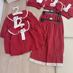 BỘ PIJAMA DÀI TAY ĐỎ XÔ MUSLIN
