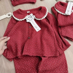 BỘ PIJAMA DÀI TAY ĐỎ XÔ MUSLIN