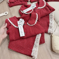 BỘ PIJAMA DÀI TAY ĐỎ XÔ MUSLIN
