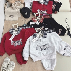 BỘ POLO NỈ PHỐI KẺ PAW PET CHO BÉ