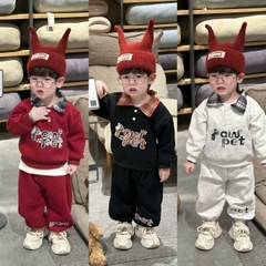 BỘ POLO NỈ PHỐI KẺ PAW PET CHO BÉ