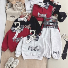 BỘ POLO NỈ PHỐI KẺ PAW PET CHO BÉ