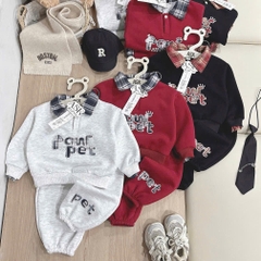 BỘ POLO NỈ PHỐI KẺ PAW PET CHO BÉ