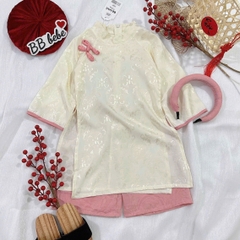 ÁO DÀI LỤA GẤM TONE VÀNG MƠ SIÊU XINH