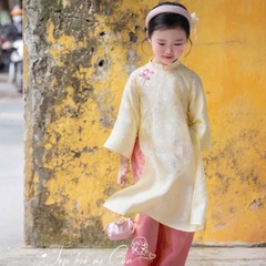 ÁO DÀI LỤA GẤM TONE VÀNG MƠ SIÊU XINH