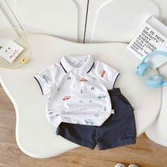 BỘ POLO CỘC TAY IN TRÀN Ô TÔ CHO BÉ