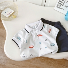 BỘ POLO CỘC TAY IN TRÀN Ô TÔ CHO BÉ