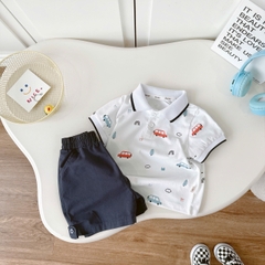 BỘ POLO CỘC TAY IN TRÀN Ô TÔ CHO BÉ