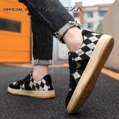 Giày nam thể thao KATEZA89 kẻ caro chất canvas phối da lộn thoáng khí nhẹ êm cá tính năng động dễ phối đồ