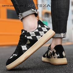 Giày nam thể thao KATEZA89 kẻ caro chất canvas phối da lộn thoáng khí nhẹ êm cá tính năng động dễ phối đồ