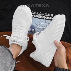 Giày thể thao nam KATEZA66 da trắng tăng chiều cao unisex cao cấp đế răng cưa phong cách năng động trẻ trung