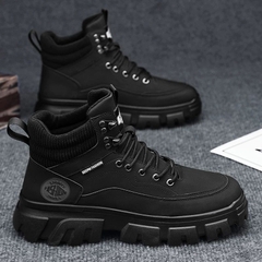 Giày Boot Martin Cổ Thấp G01 Da Đen Đế Răng Cưa Phong Cách Cá Tính Bản To Dày 4cm Cá Tính Cho Nam