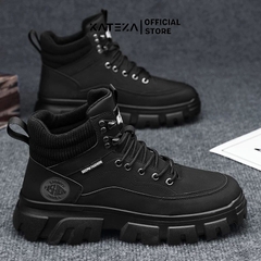 Giày Boot Martin Cổ Thấp G01 Da Đen Đế Răng Cưa Phong Cách Cá Tính Bản To Dày 4cm Cá Tính Cho Nam