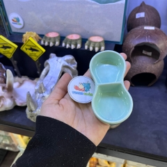 Bát 2 ngăn đựng nước màu xanh cho ốc mượn hồn hoặc thức ăn cho thú cưng khác
