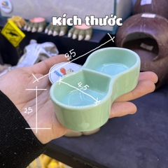 Bát 2 ngăn đựng nước màu xanh cho ốc mượn hồn hoặc thức ăn cho thú cưng khác