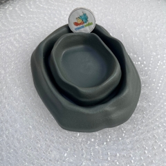 COMBO 2 Bát ăn chén nước màu xám tro có thể kết hợp 2 cái làm bát ăn chống kiến