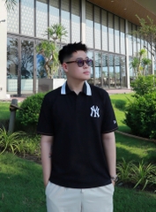 2126 - Áo Polo New Era NY Đen Cổ Trắng Viền Nâu [HÀNG CHÍNH HÃNG]