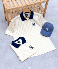 2161 - Áo Polo New Era NY Trắng Kem Sọc Xanh Navy [HÀNG CHÍNH HÃNG]