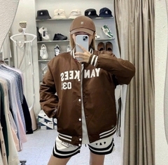 2074 - Áo Bomber New Era Yankee 03 Nâu Chữ Trắng [HÀNG CHÍNH HÃNG]