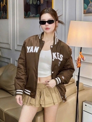 2074 - Áo Bomber New Era Yankee 03 Nâu Chữ Trắng [HÀNG CHÍNH HÃNG]