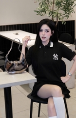 2126 - Áo Polo New Era NY Đen Cổ Trắng Viền Nâu [HÀNG CHÍNH HÃNG]