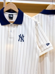 2161 - Áo Polo New Era NY Trắng Kem Sọc Xanh Navy [HÀNG CHÍNH HÃNG]