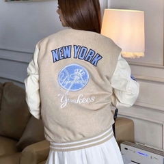 2025 - Áo Bomber New Era Nỉ Varsity NY New York Yankee Be - Chữ Xanh [HÀNG CHÍNH HÃNG]