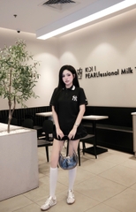 2126 - Áo Polo New Era NY Đen Cổ Trắng Viền Nâu [HÀNG CHÍNH HÃNG]