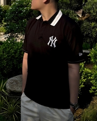 2126 - Áo Polo New Era NY Đen Cổ Trắng Viền Nâu [HÀNG CHÍNH HÃNG]
