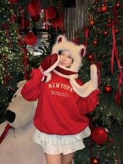 2065 - Áo Sweater New Era New York Yankee Đỏ Vin Bo Trắng Đỏ [HÀNG CHÍNH HÃNG]