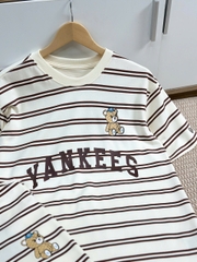 2250 - Áo New Era Yankee Gấu Trắng Kem Sọc Nâu [HÀNG CHÍNH HÃNG]