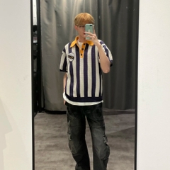 2035 - Áo ADLV Len Ngắn Tay Collar Point Stripe Xanh Navy 25SS-TP-KN-LG-CPK-NVY Acmé de la vie [HÀNG CHÍNH HÃNG]