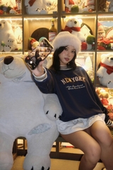 2064 - Áo Sweater New Era New York Yankee Xanh Navy Bo Trắng Đen [HÀNG CHÍNH HÃNG]