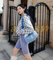 890 -  Túi MLB Diamond Monogram Denim Jacquard Hobo Bag Boston Red Sox L.Sky Blue - Code 3ABQS023N-43SBL [HÀNG CHÍNH HÃNG]