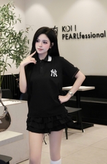 2126 - Áo Polo New Era NY Đen Cổ Trắng Viền Nâu [HÀNG CHÍNH HÃNG]