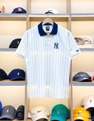 2161 - Áo Polo New Era NY Trắng Kem Sọc Xanh Navy [HÀNG CHÍNH HÃNG]